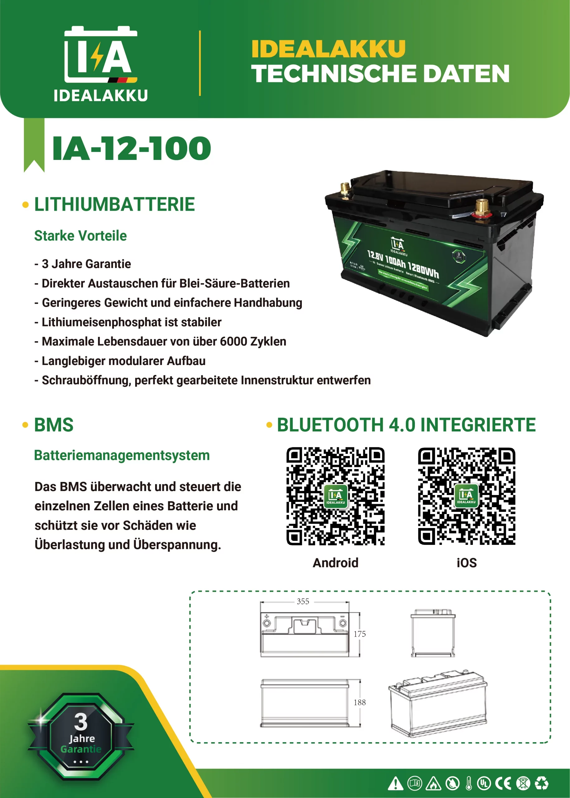 Idealakku IA-12-100 Datenblatt Seite 1