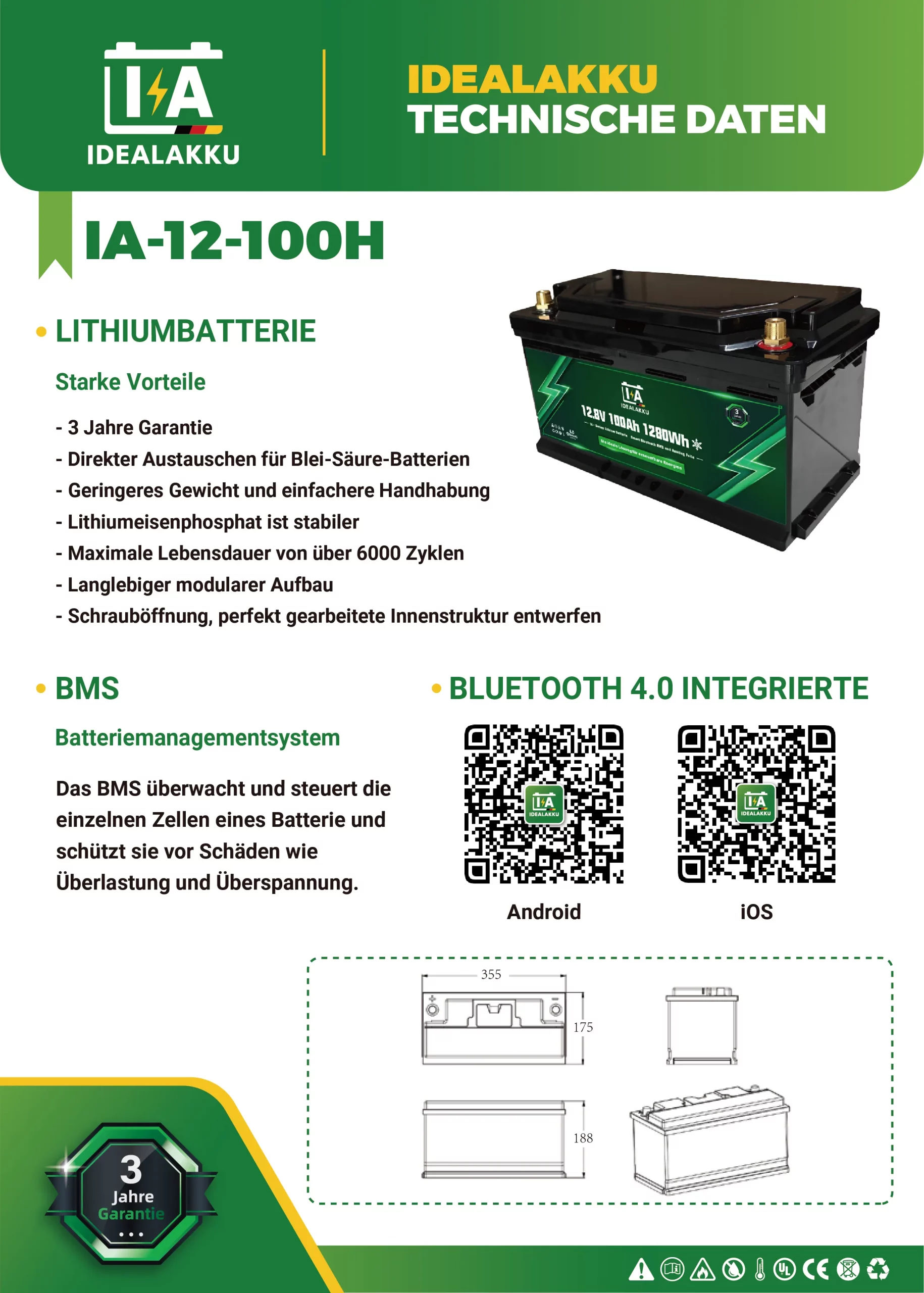 Idealakku IA-12-100H Datenblatt Seite 1