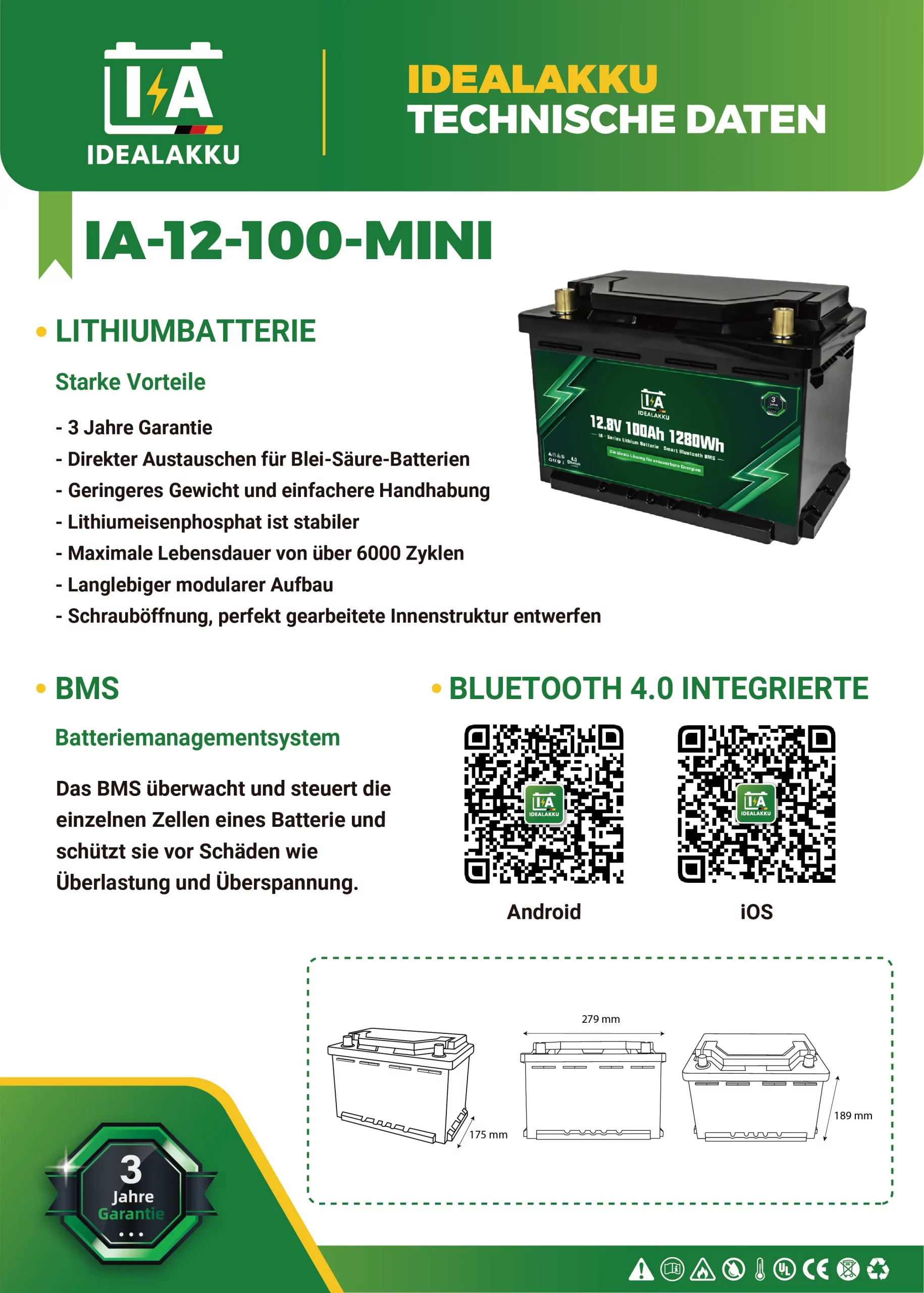 Idealakku IA-12-100-MINI Datenblatt Seite 1