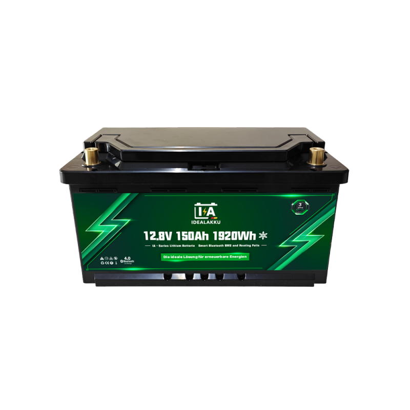 Idealakku IA-Serie LiFePO4-Batterie 12 V 150 Ah Wohnmobil-Untersitzbatterie mit Smart-BMS, Bluetooth und Heizung