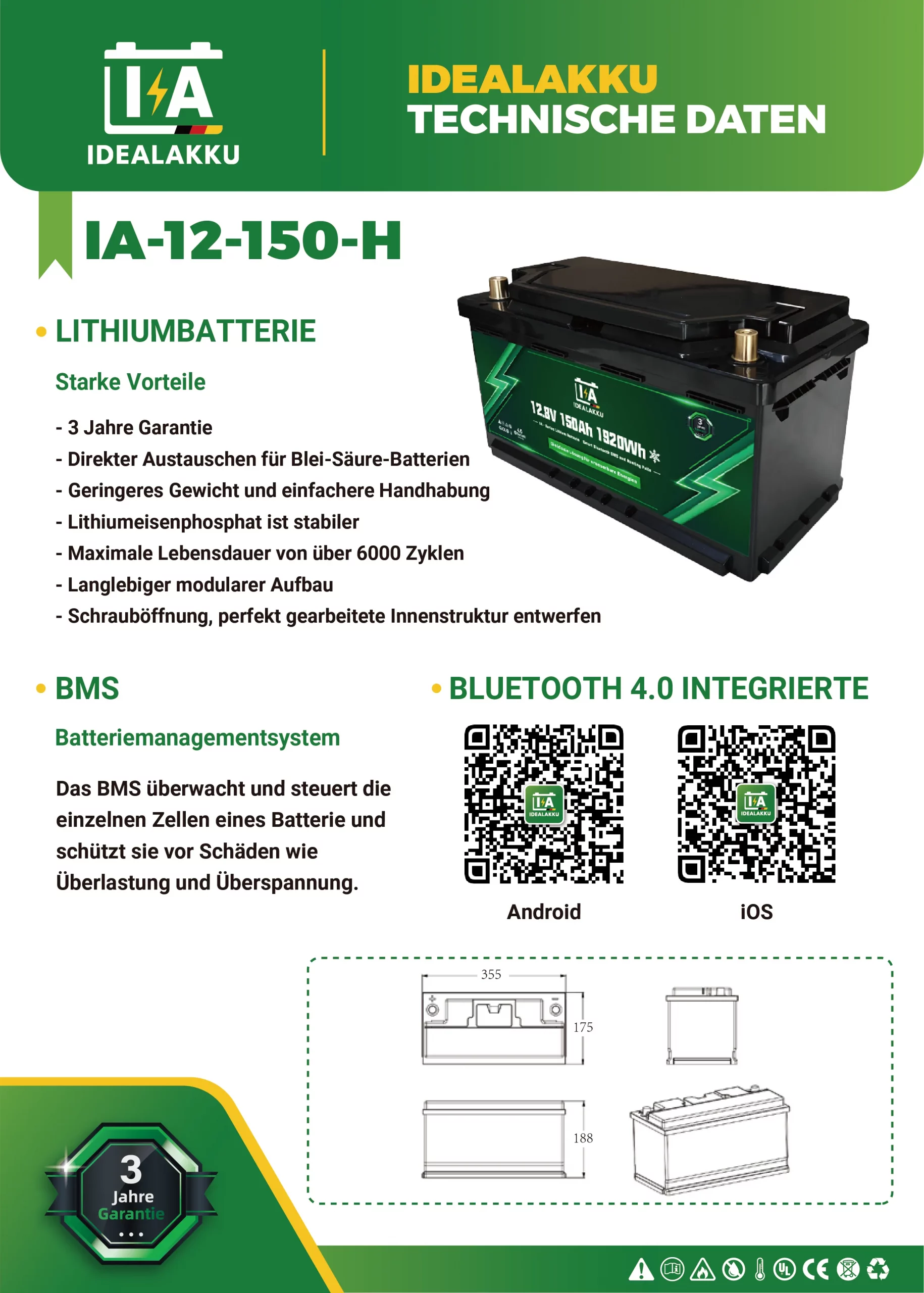 Idealakku IA-12-150H Datenblatt Seite 1