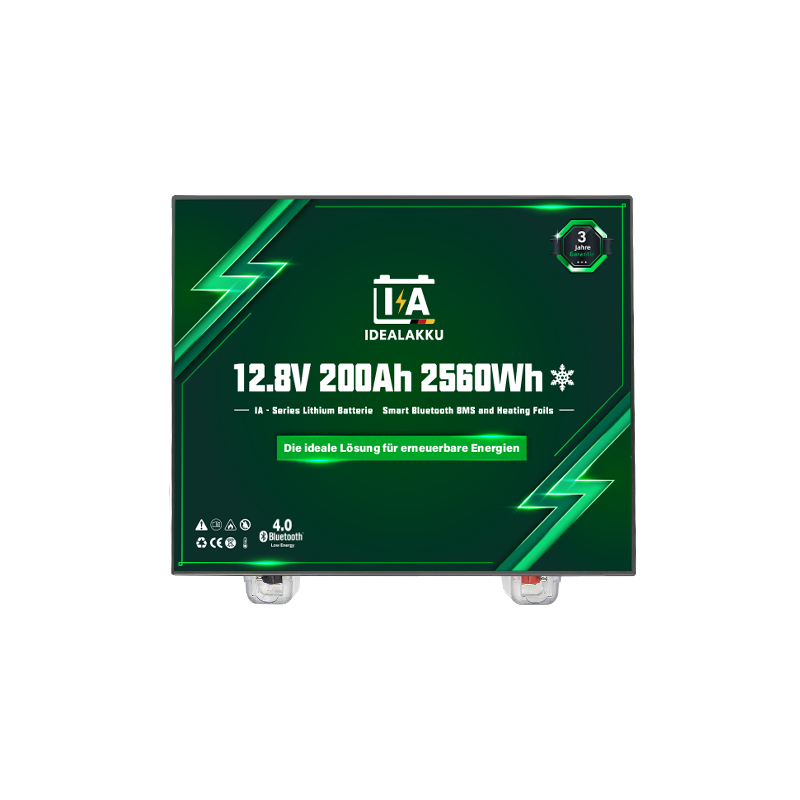 Idealakku IA-Serie LiFePO4-Batterie 12 V 200 Ah Wohnmobil-Untersitzbatterie mit Smart-BMS, Bluetooth und Heizung
