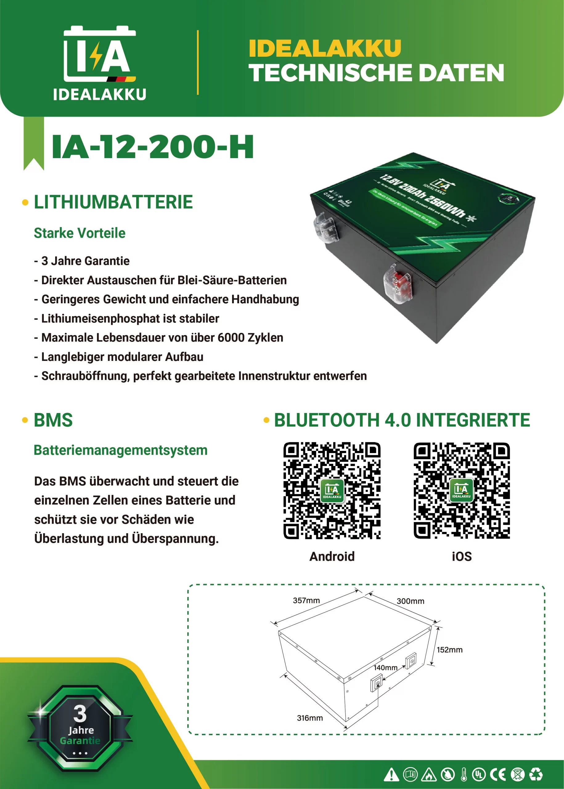 Idealakku IA-12-200H Datenblatt Seite 1