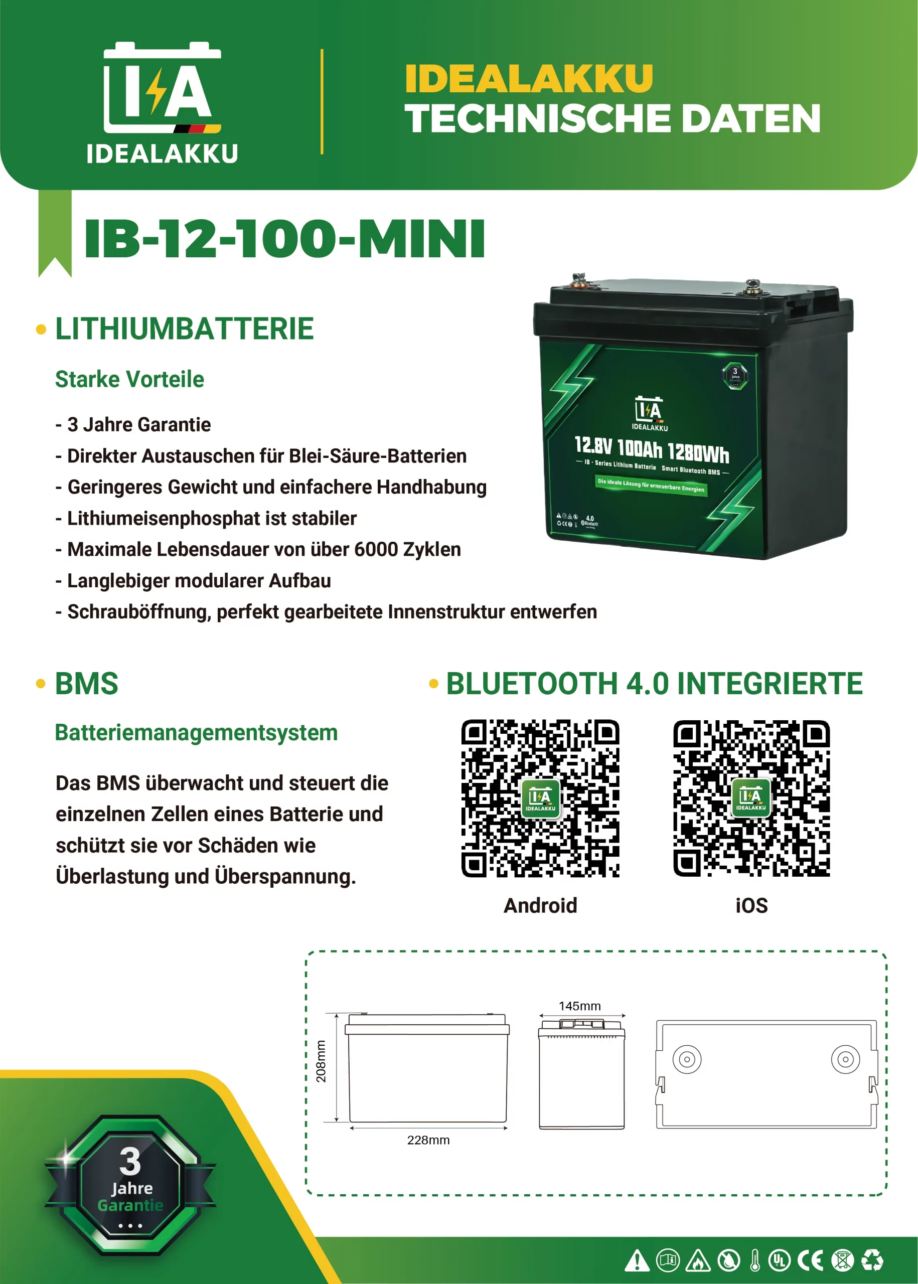 Idealakku IB-12-100-MINI Datenblatt Seite 1