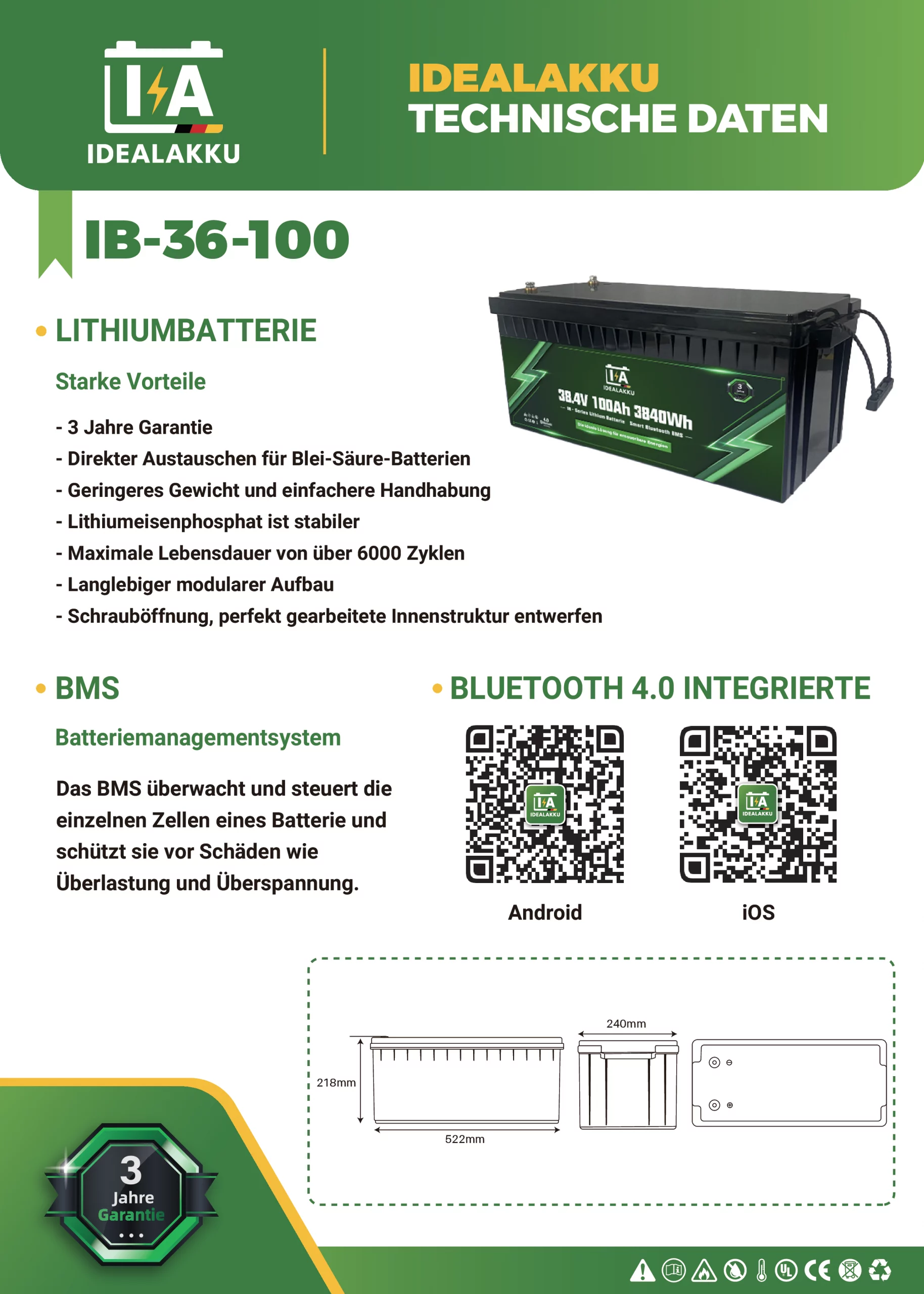 Idealakku IB-36-100 Datenblatt Seite 1