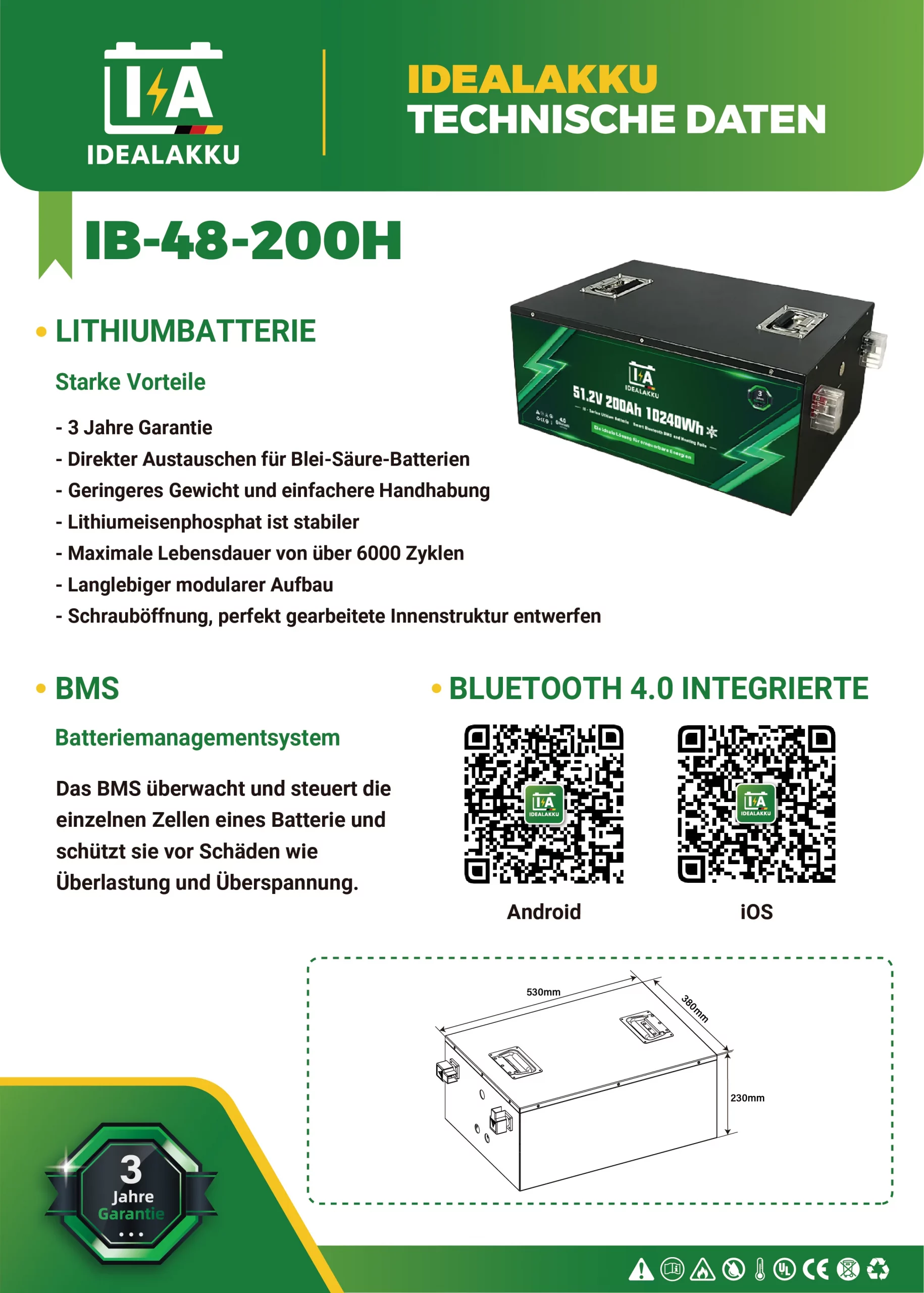 Idealakku IB-48-200H Datenblatt Seite 1