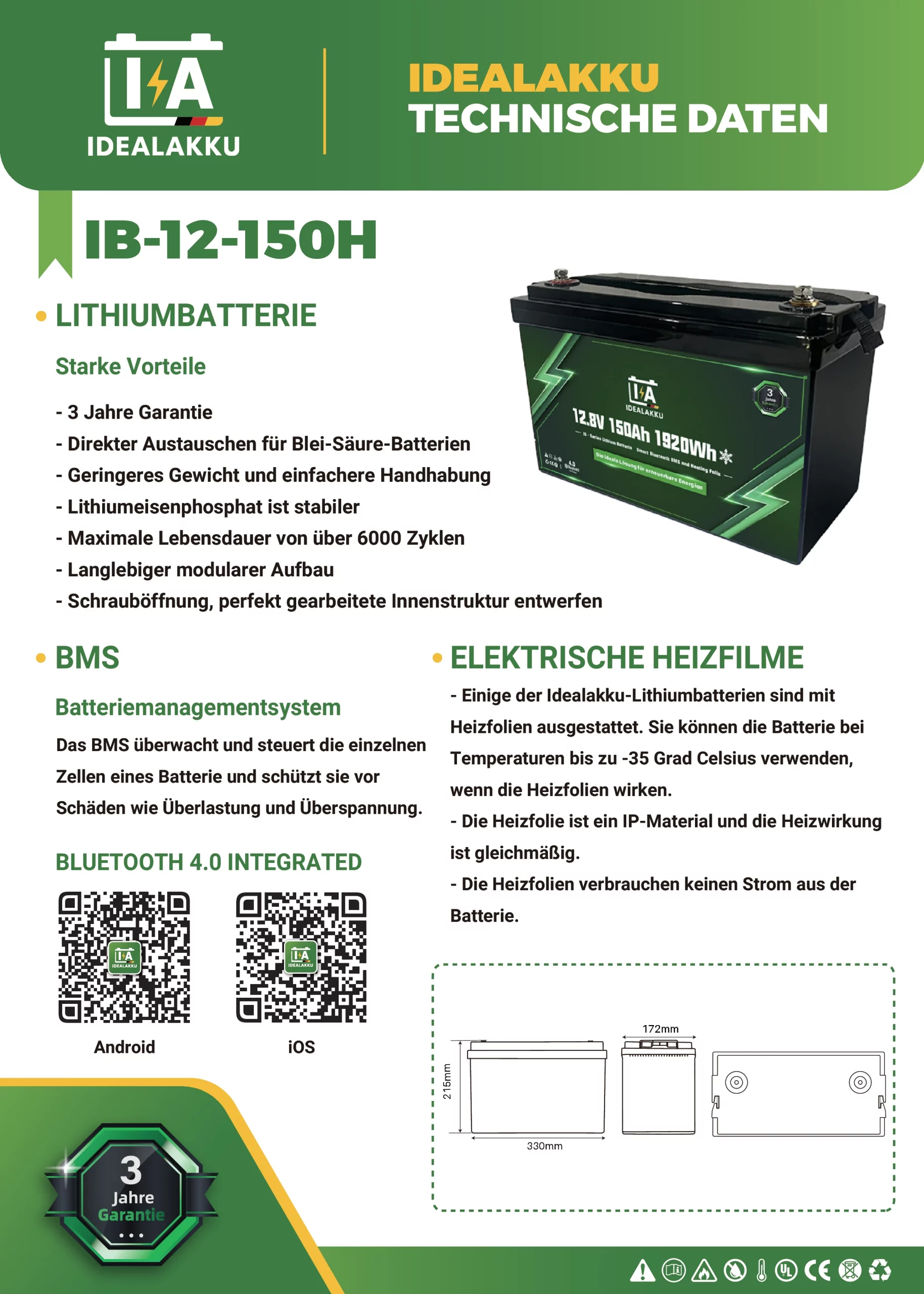 Idealakku IB-12-150H Datenblatt Seite 1